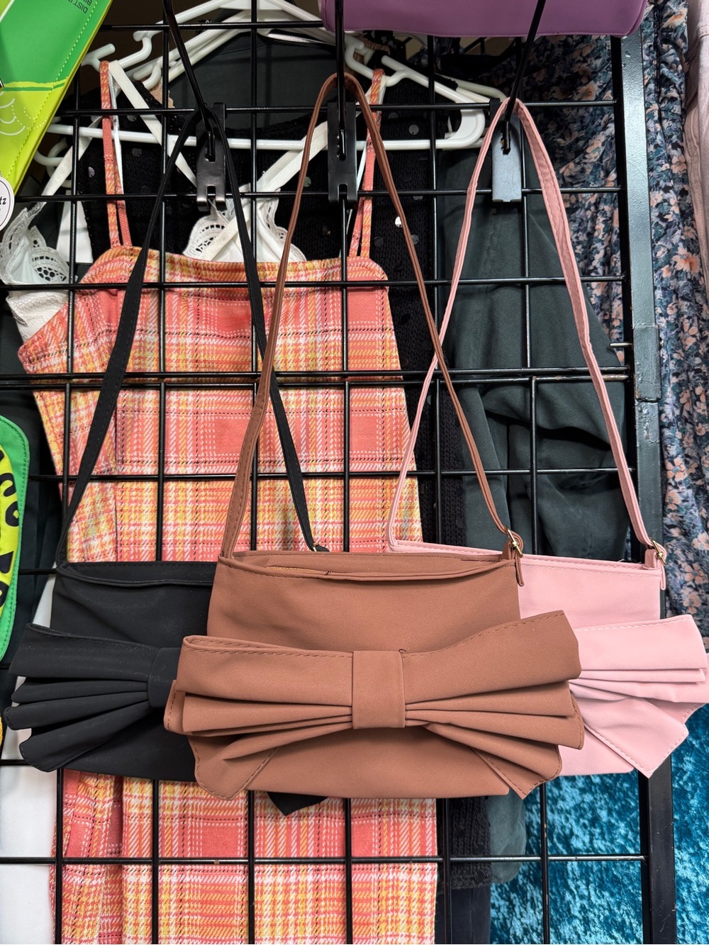 Bow-Front Shoulder Bag in Pink, Brown, and Black